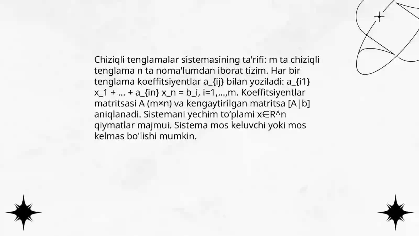 Chiziqli tenglamalar sistemasini ta'riflash 3