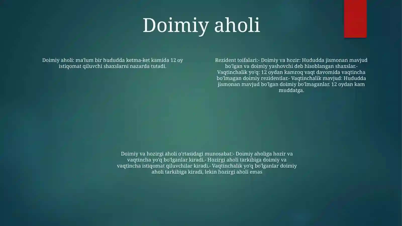 Aholi Kategoriyalari: Doimiy Va Mavjud Aholi 3