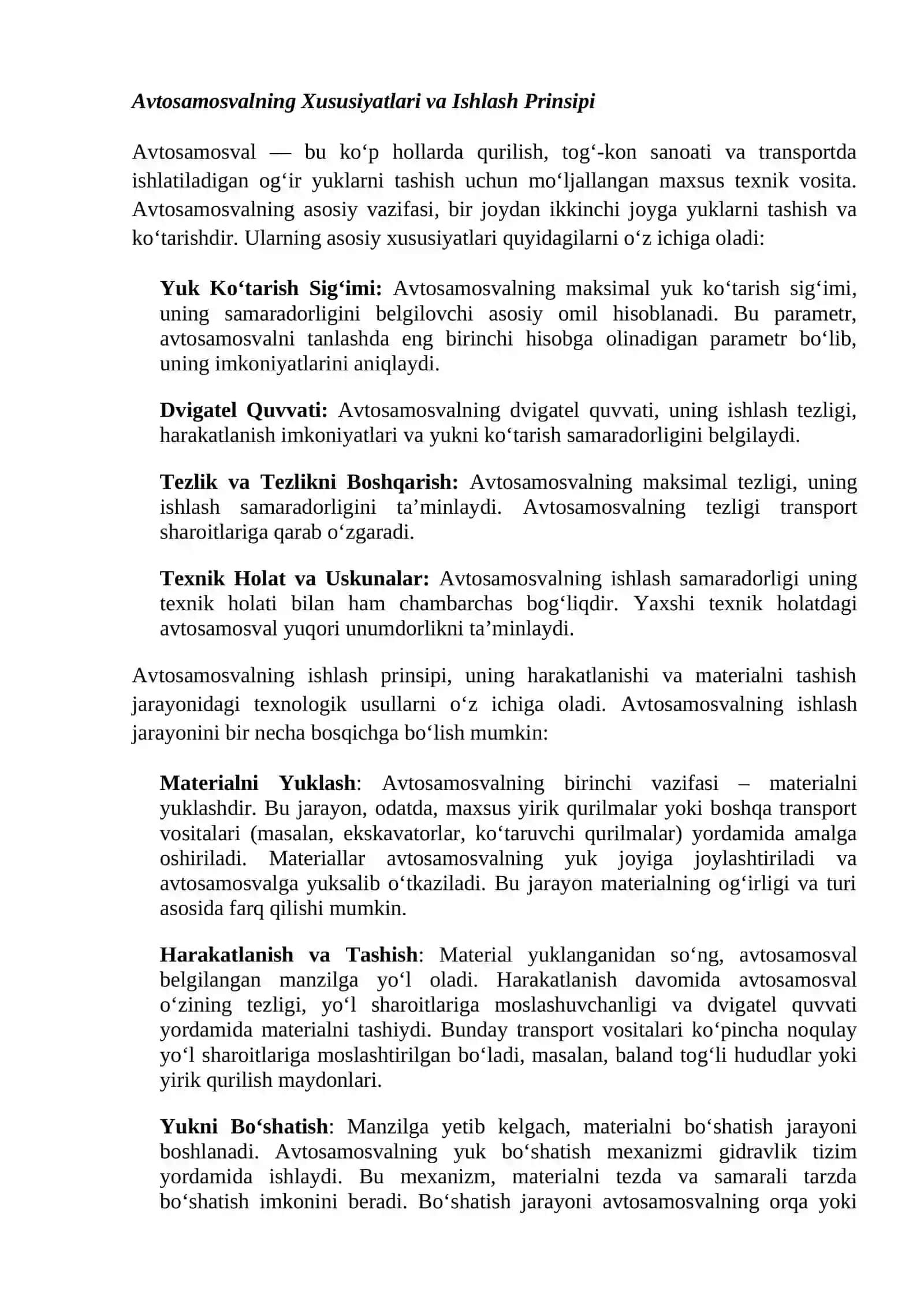 Avtosamosval unumdorligini hisoblash va tanlash 3