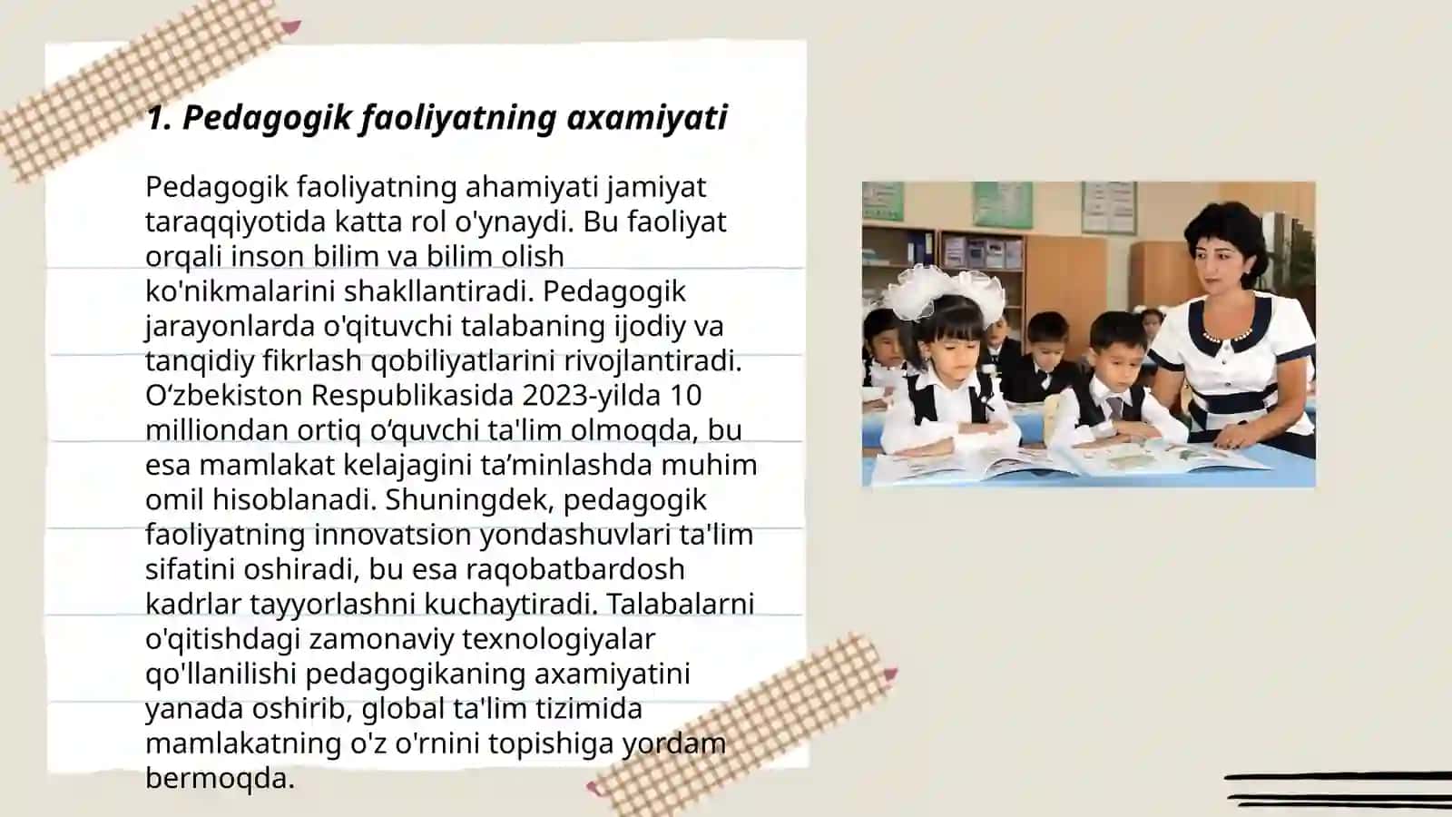 Oʻqituvchi kasbiy faoliyatida pedagogik faoliyatning mohiyati 3