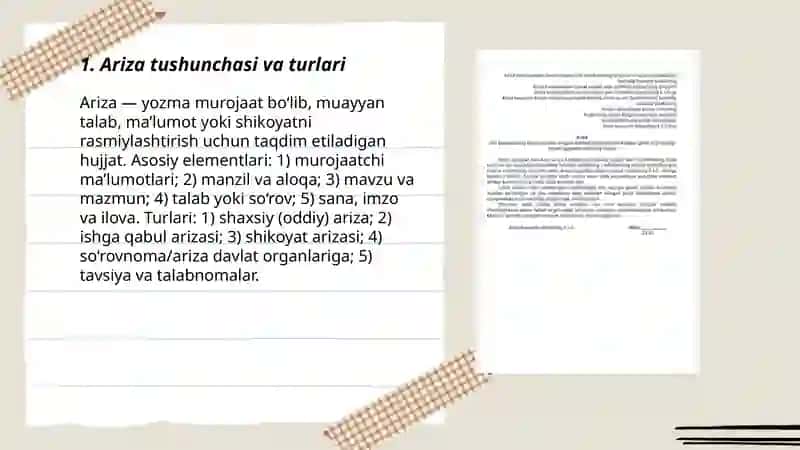 Ariza tushunchasi va turlari 3