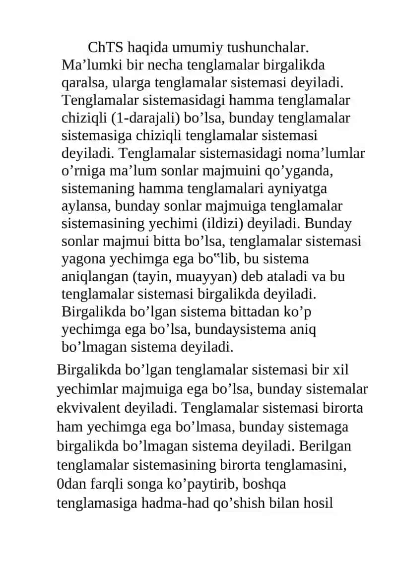 Chiziqli tenglamalar sistemasi referati 3