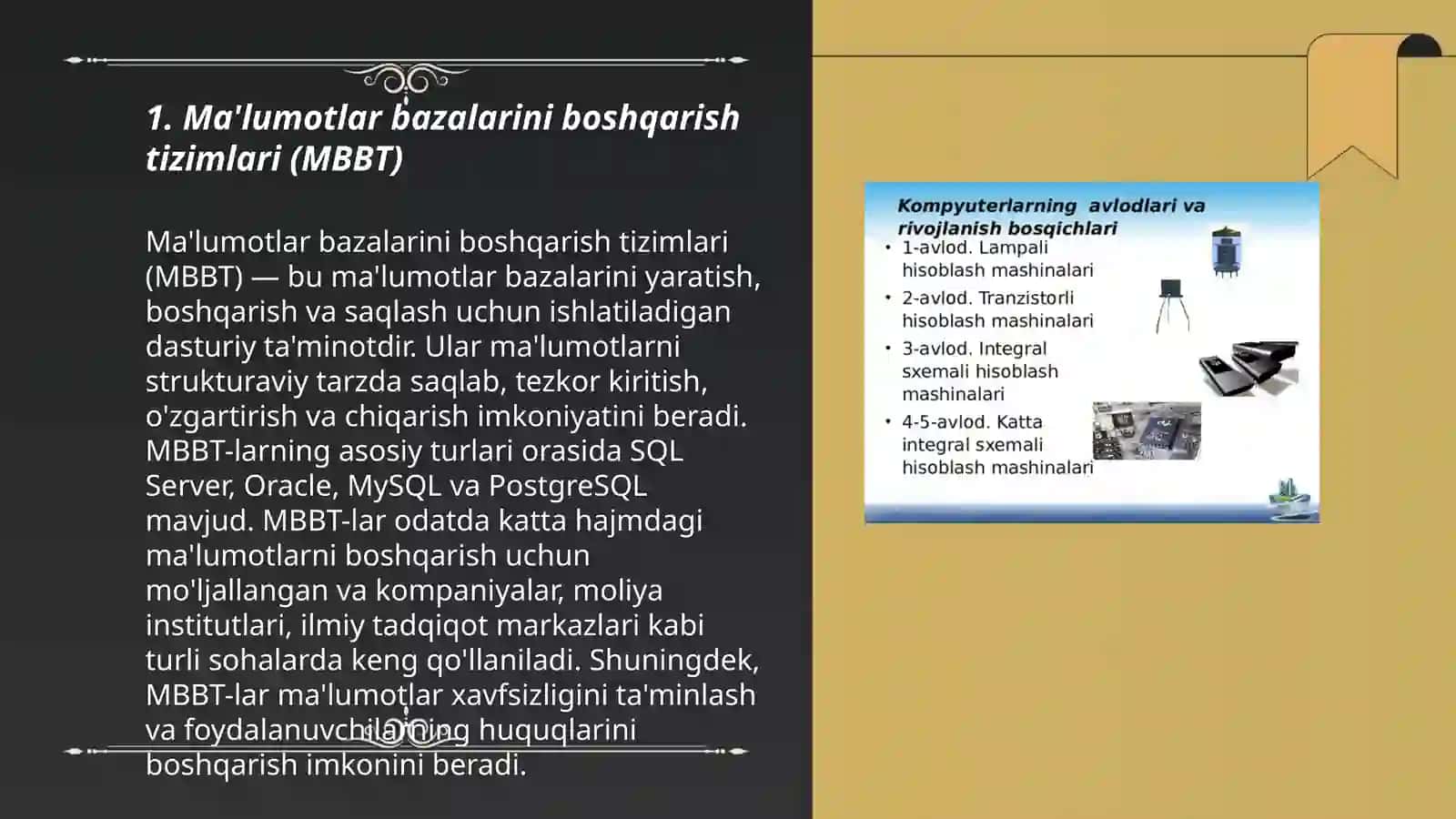 Ma'lumotlar bazalarini boshqarish tizimlari (MBBT) 3
