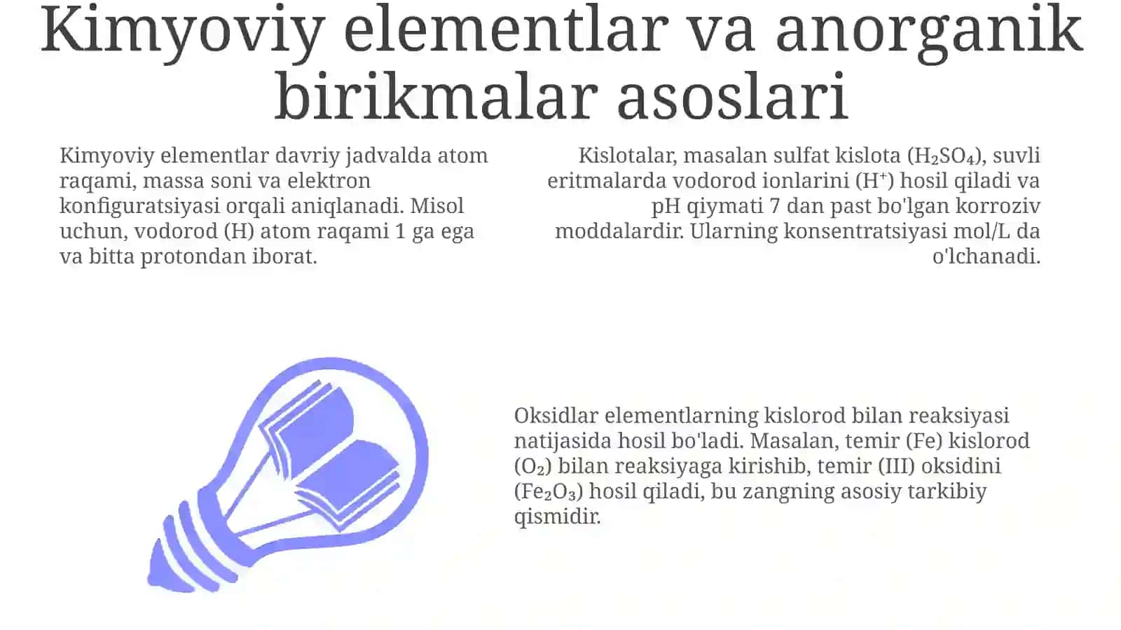 Retsepturada kimyoviy elementlar. Kislotalar. Oksidlar. Tuzlar 3