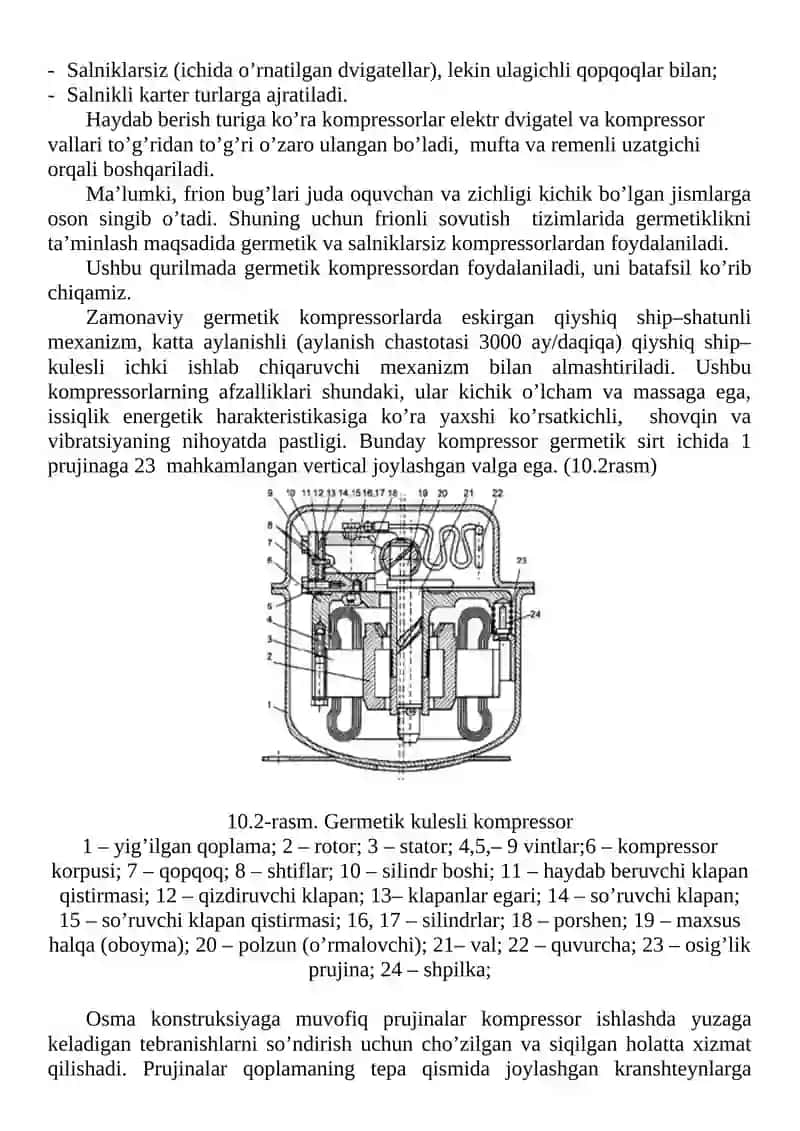 Sovutish kompressorlarining tuzilishi va parametrlarini o'rganish 3