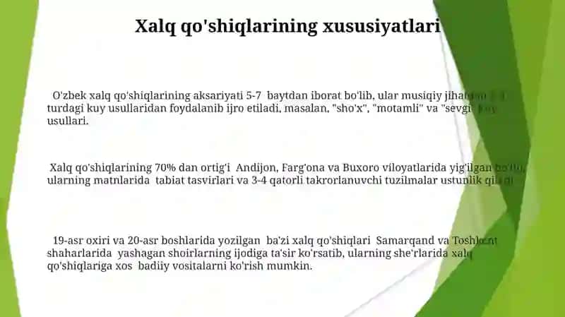 Bolalar qoʻshiqlari.Xalq qoʻshiqlari va adabiy qoʻshiqlar 3