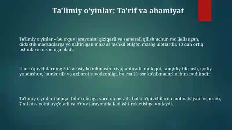 Pedagogik o'yinlar tipologiyasi 3