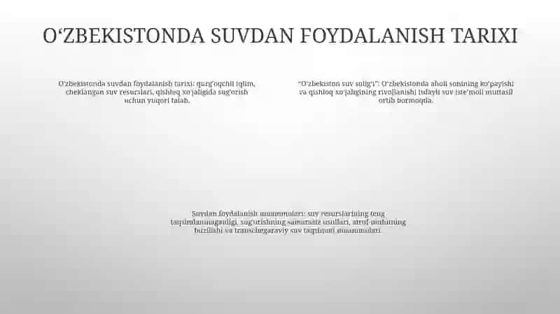 O'Zbekistonda Suv Solig'I 3