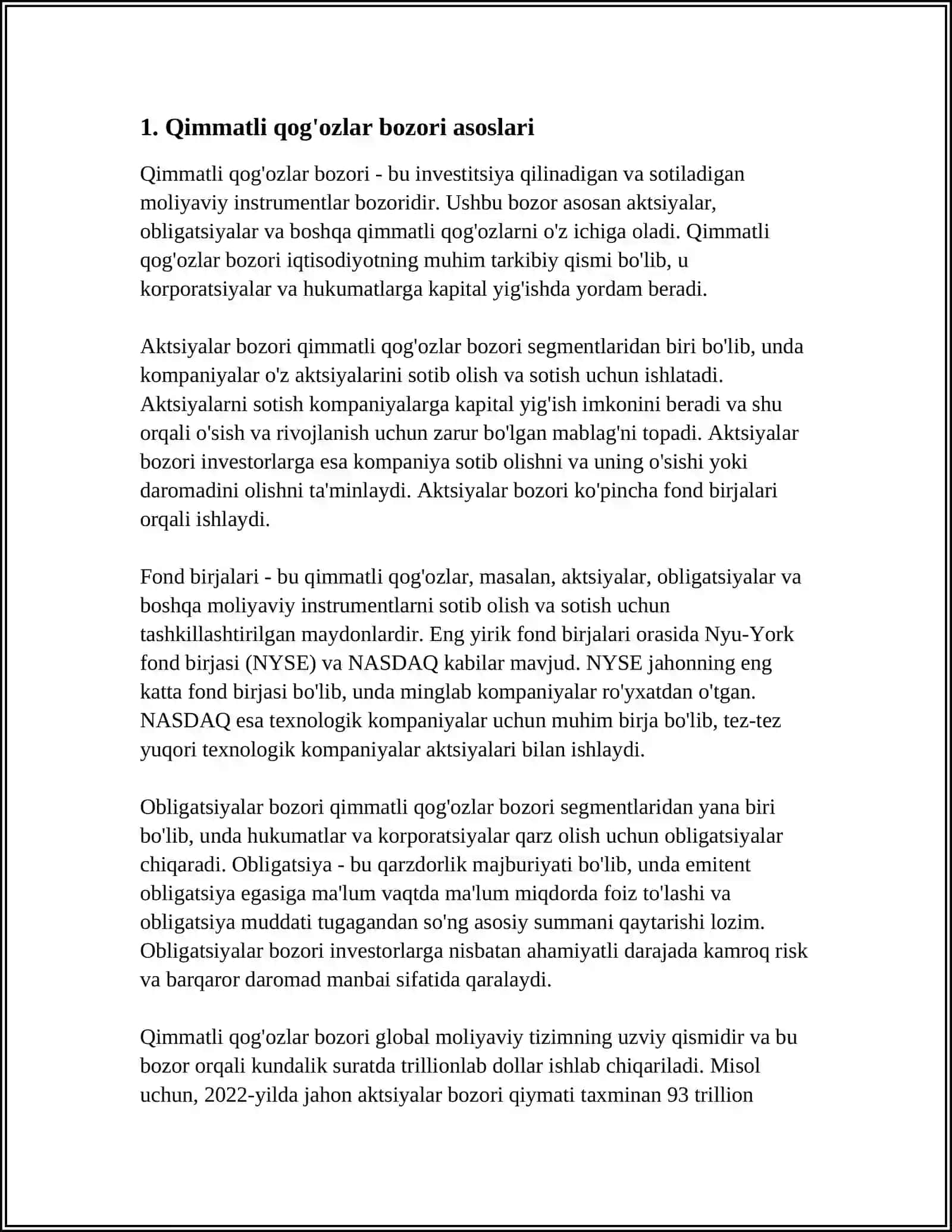 QIMMATLI QOG’OZLAR BOZORIDAGI OPERATSIYALAR 3