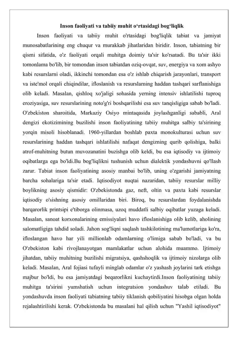 Tabiat va jamiyat o‘rtasidagi o‘zaro bog‘liqlik tushunchasi, yo‘nalishlari va shakllari 3