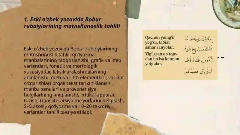 Bobur ruboiylari va Ahmad Yassaviy "Hikmat"lari ustida ishlash 3