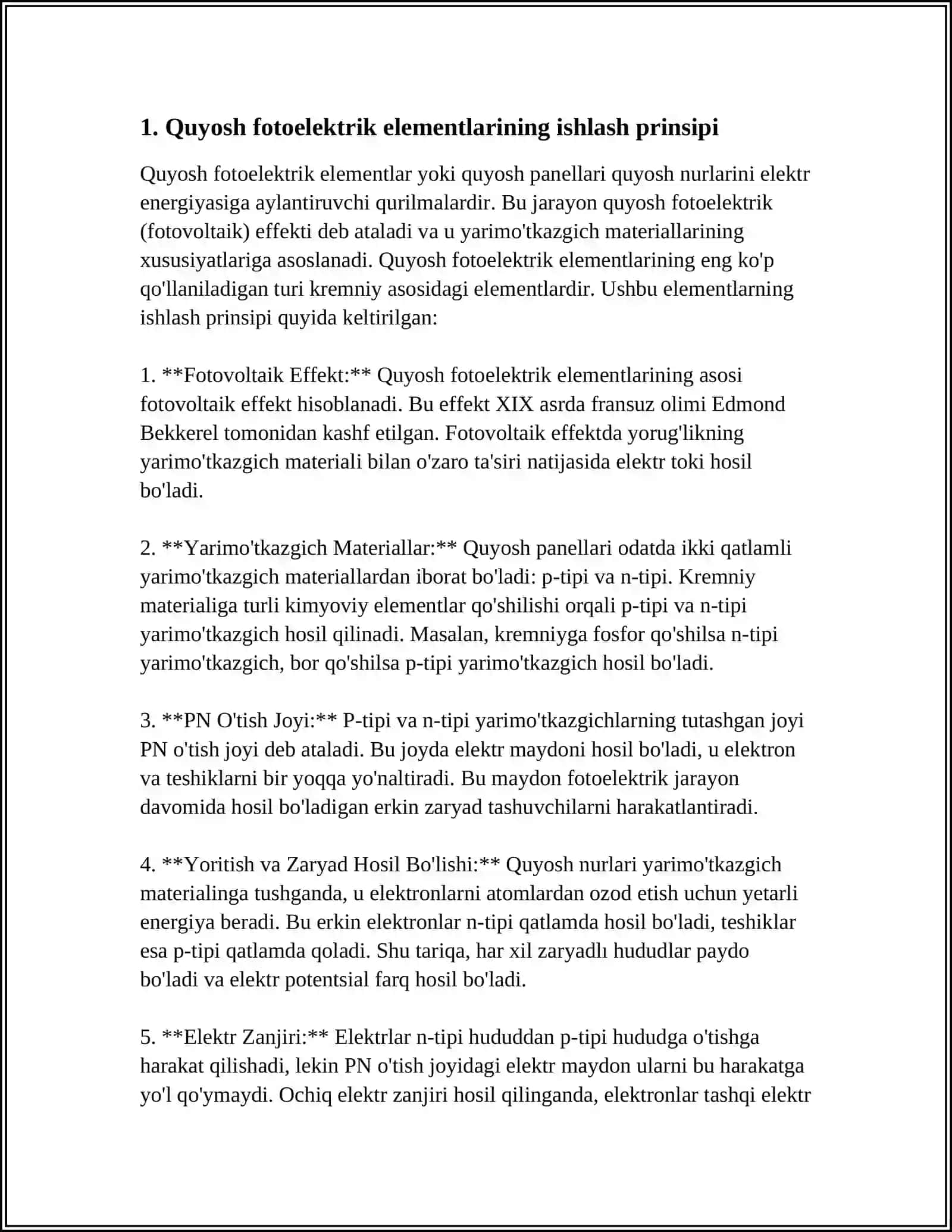 QUYOSH FOTOELEKTRIK ELEMENTLARI VA MODULLARI OPTIK TOLALI TIZIMLAR 3