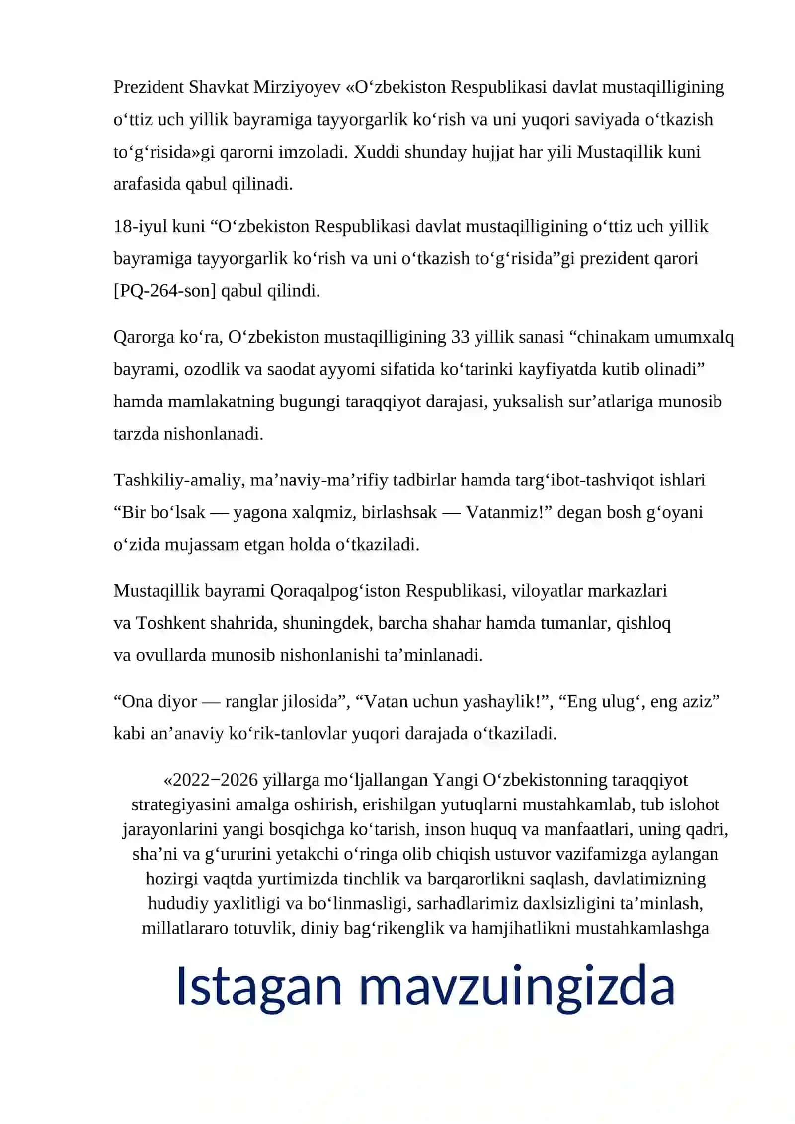 Bir bo‘lsak – yagona xalqmiz, birlashsak – Vatanmiz! 3