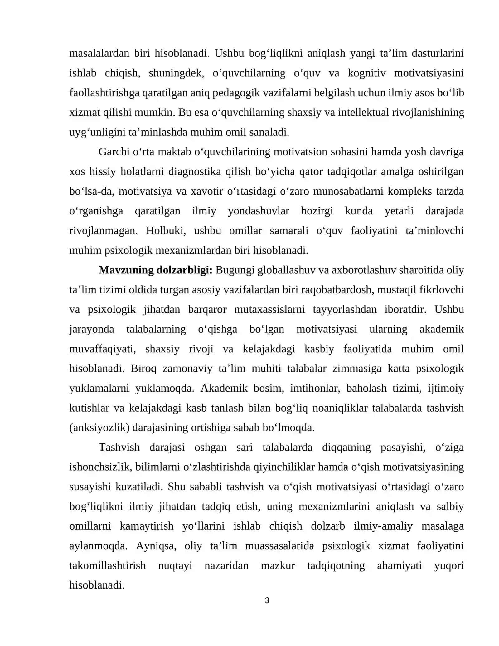 Talabalarda tashvish darajasining o‘qish motivatsiyasiga ta’siri 3
