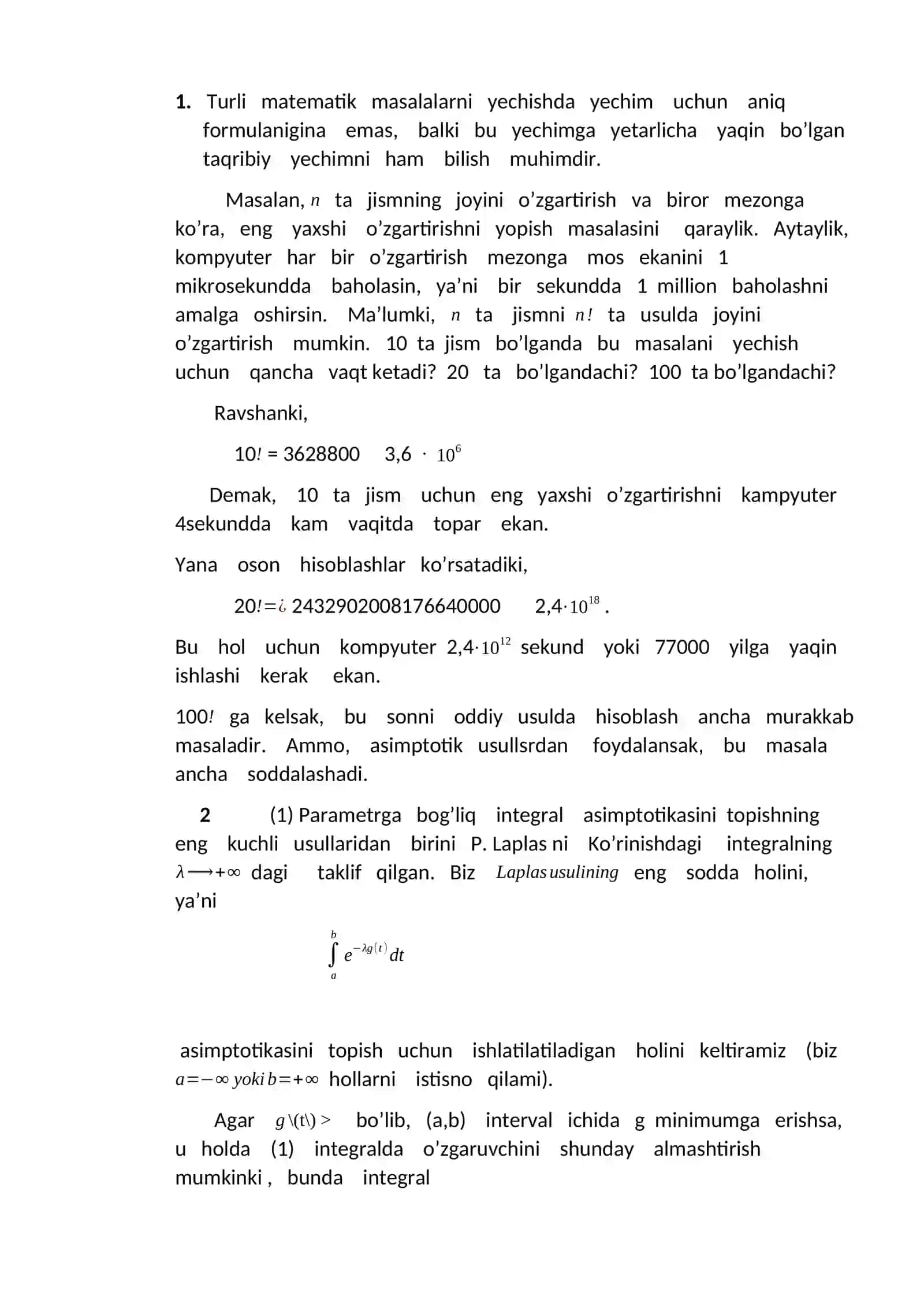 Parametrga bog’liq integrallarni asimptotik hisoblash usullari 3