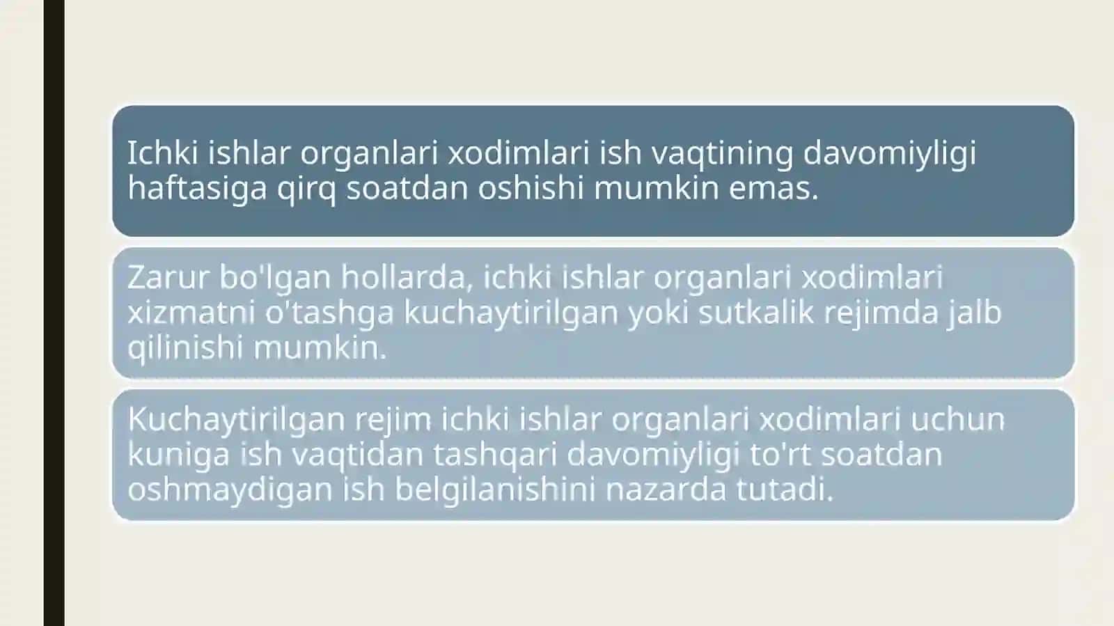Oʻzbekiston Respublikasi Ichki ishlar qonunlari bo'yicha 2016-yil 6-sentabrdagi qonunlari 3