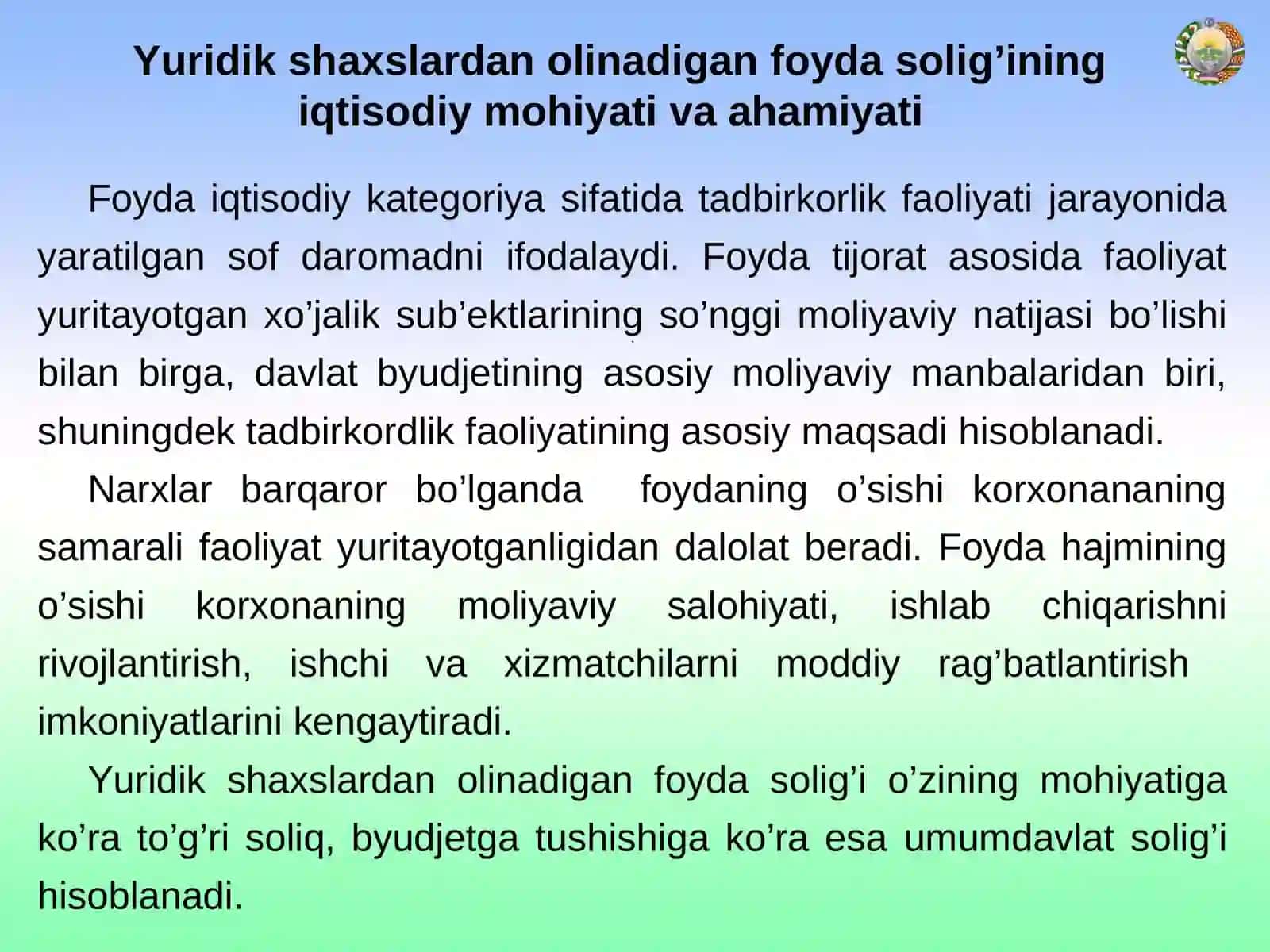 YURIDIK SHAXSLARDAN OLINADIGAN FOYDA SOLIG‘I 3