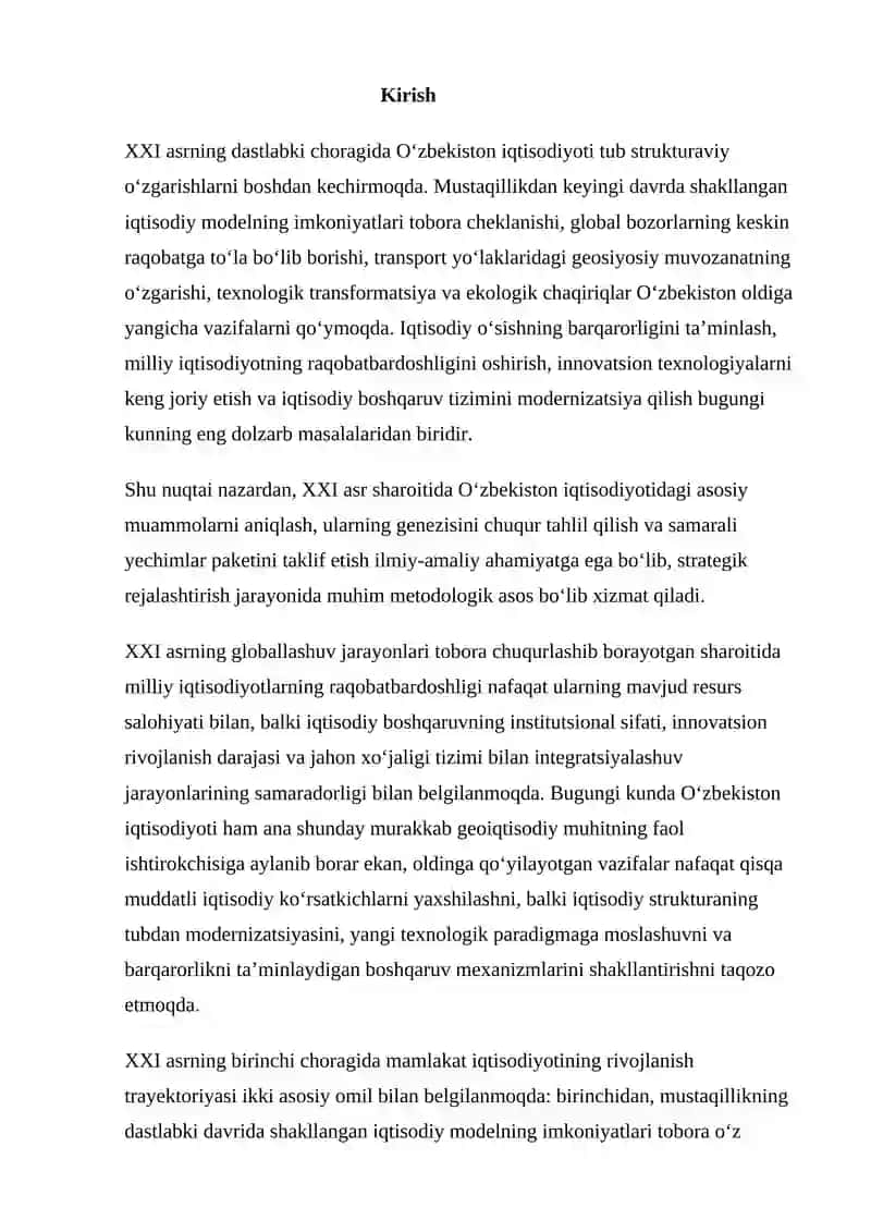 XXI ASR O‘ZBEKISTON IQTISODIYOTIDAGI MUAMMOLAR VA ULARGA YECHIMLAR 3