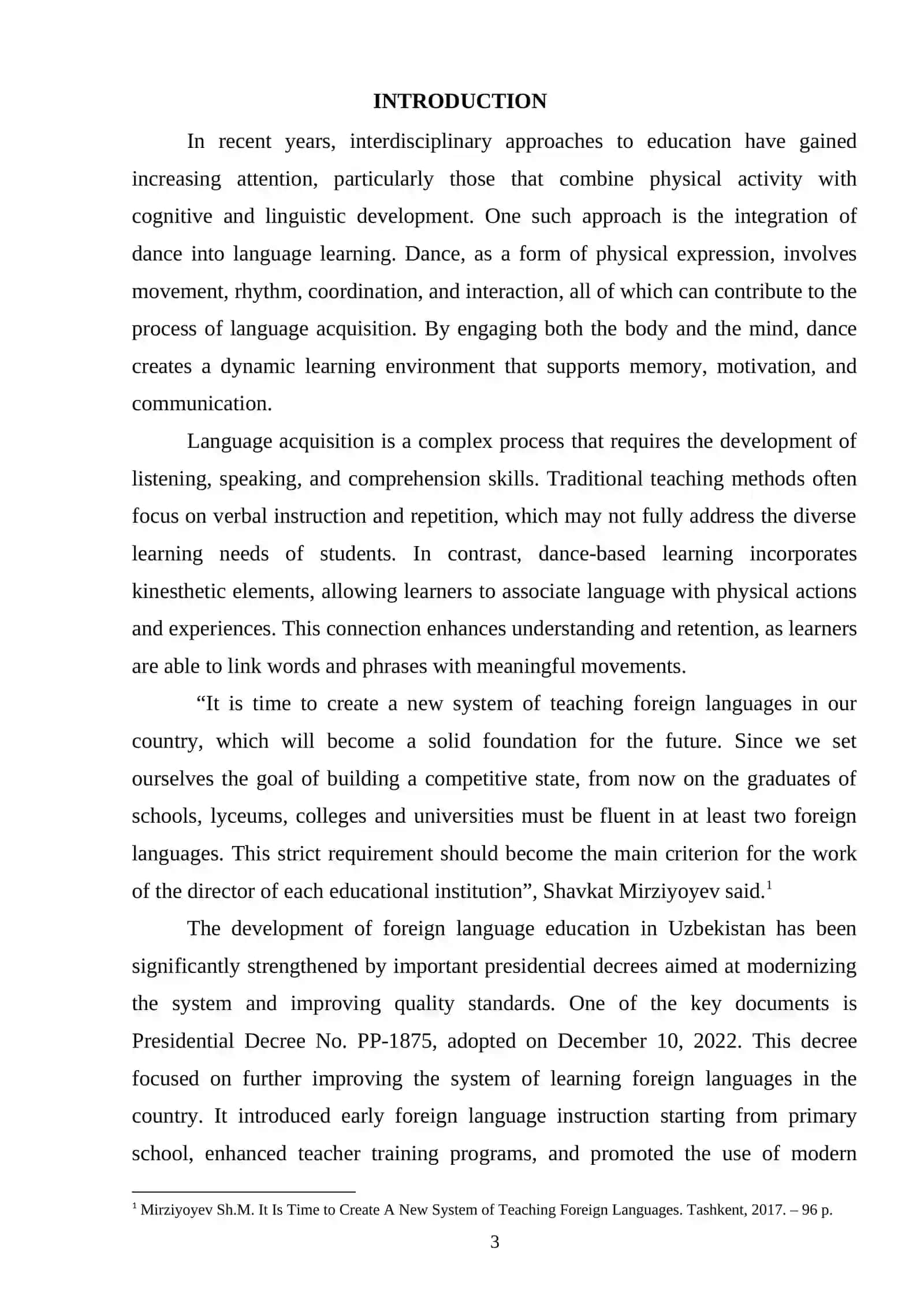 COURSE PAPER: The impact of dance on language acquisition 3