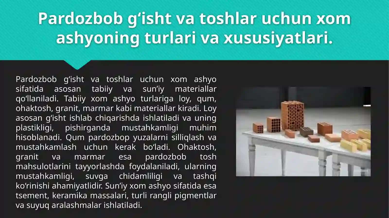 Pardozbob g’ishtvatoshlar uchun xomashyo 3