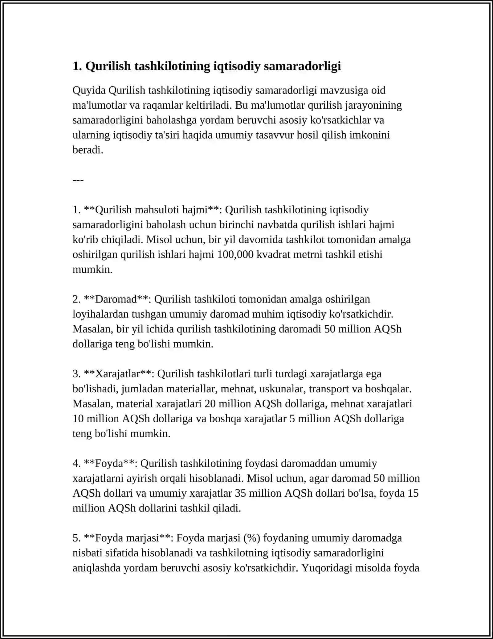 Qurilish tashkilotining iqtisodiy samaradorligi 3