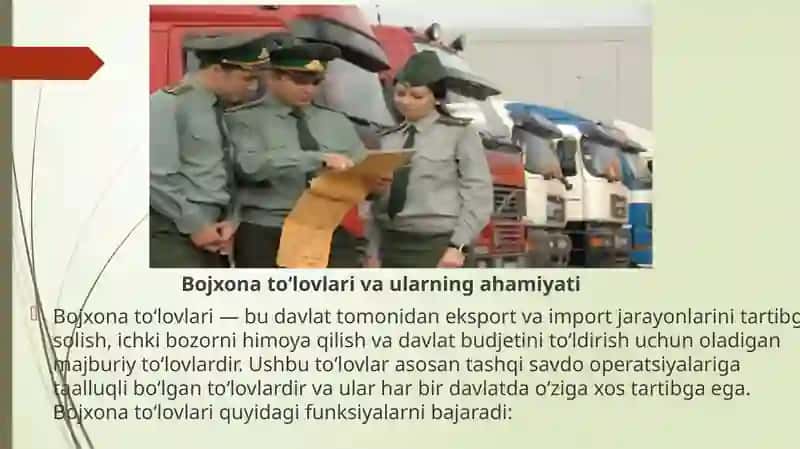 Bojxona toʻlovlari va ularning turlari taqdimot 3
