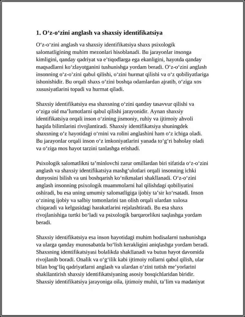 SHAXSIY SALOMATLIKNI TAMINLOVCHI ZARUR PSIXOLOGIK OMILLAR.PSIXOLOGIK SALOMATLIK MEZONLARI 3