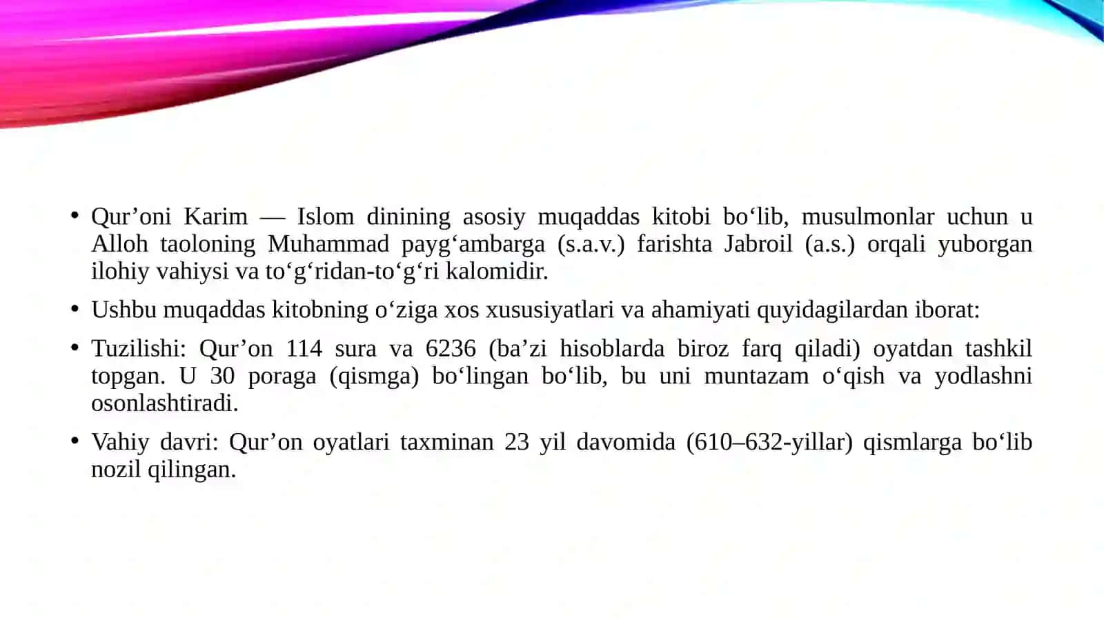 Qur’on islom dinining muqaddas kitobi sifatida 3