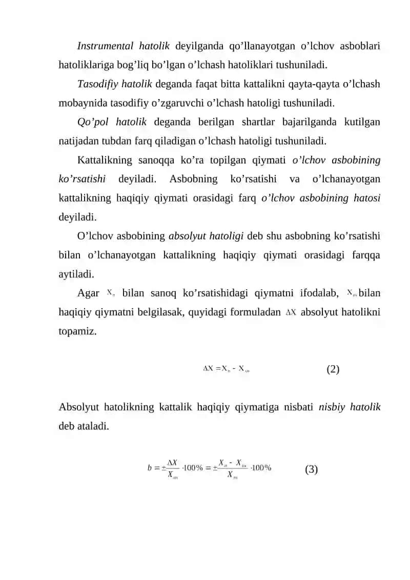 O’lchash hatoliklari va ularni baholash 3