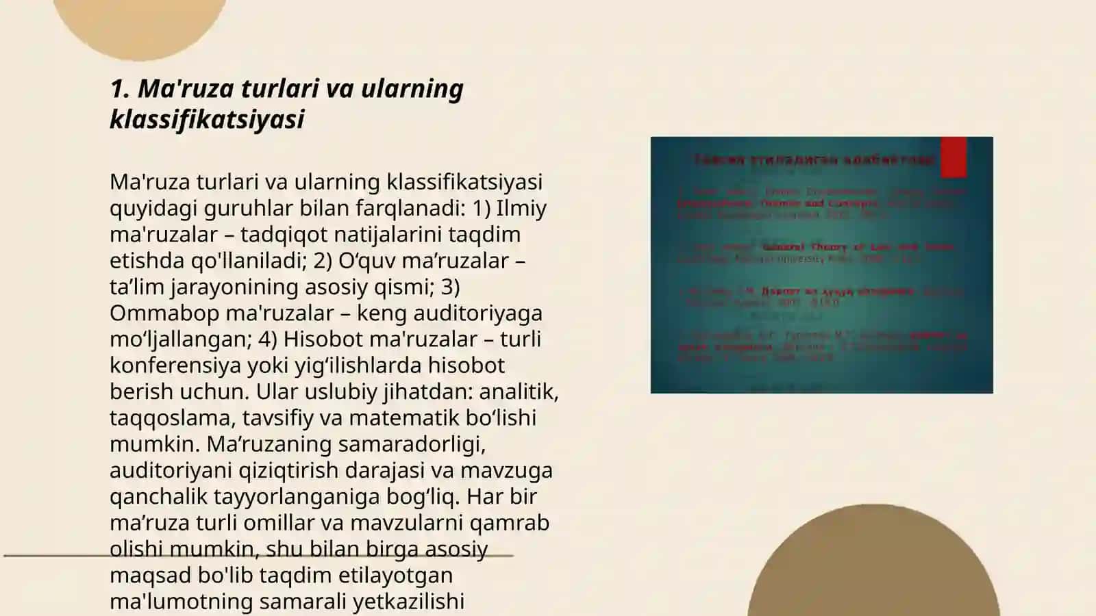Ma'ruza turlari va ularning klassifikatsiyasi 3