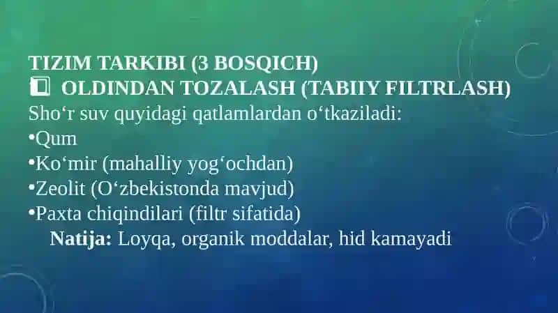 O'zberiston sharoiti sho'r suvlarni chuchuklashtirish 3