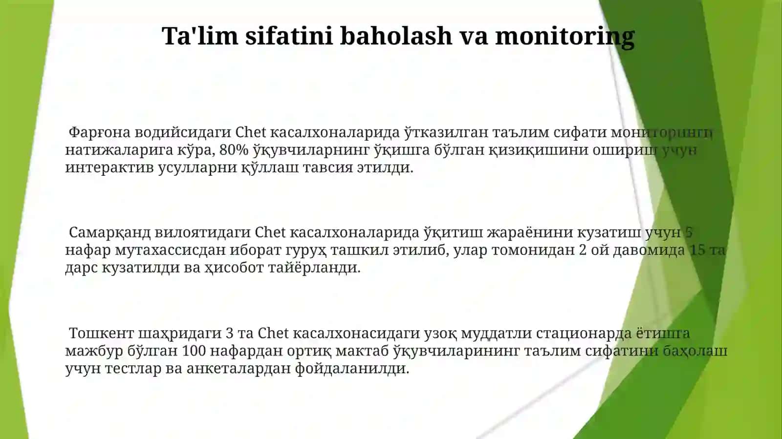 Chet kasalxonalarida uzoq muddat davolanayotgan maktab o'quvchilarining ta'limi 3