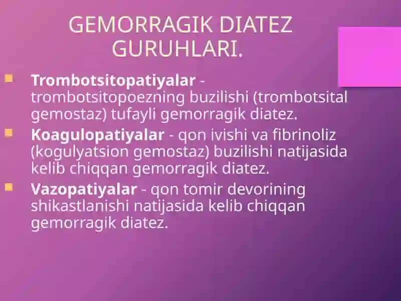 Gemorragik diatezlarning koʻrinishlari 3