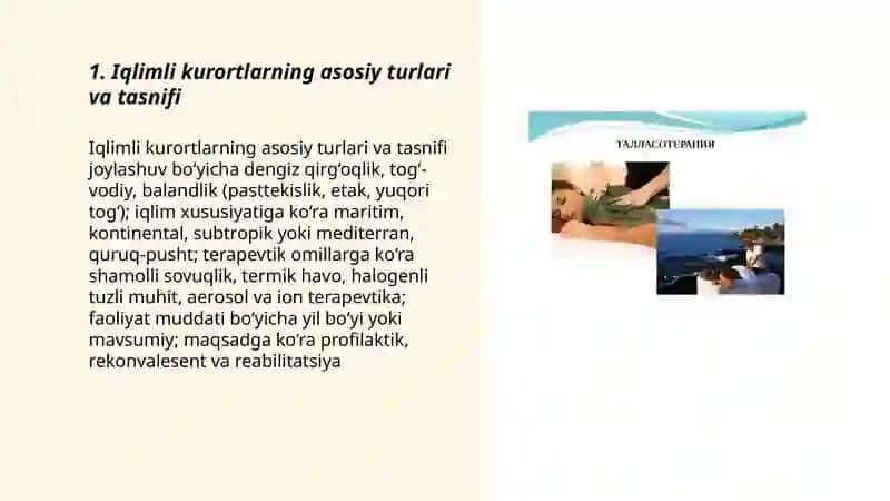 Iqlimli kurortlar. Talassoterapiya 3