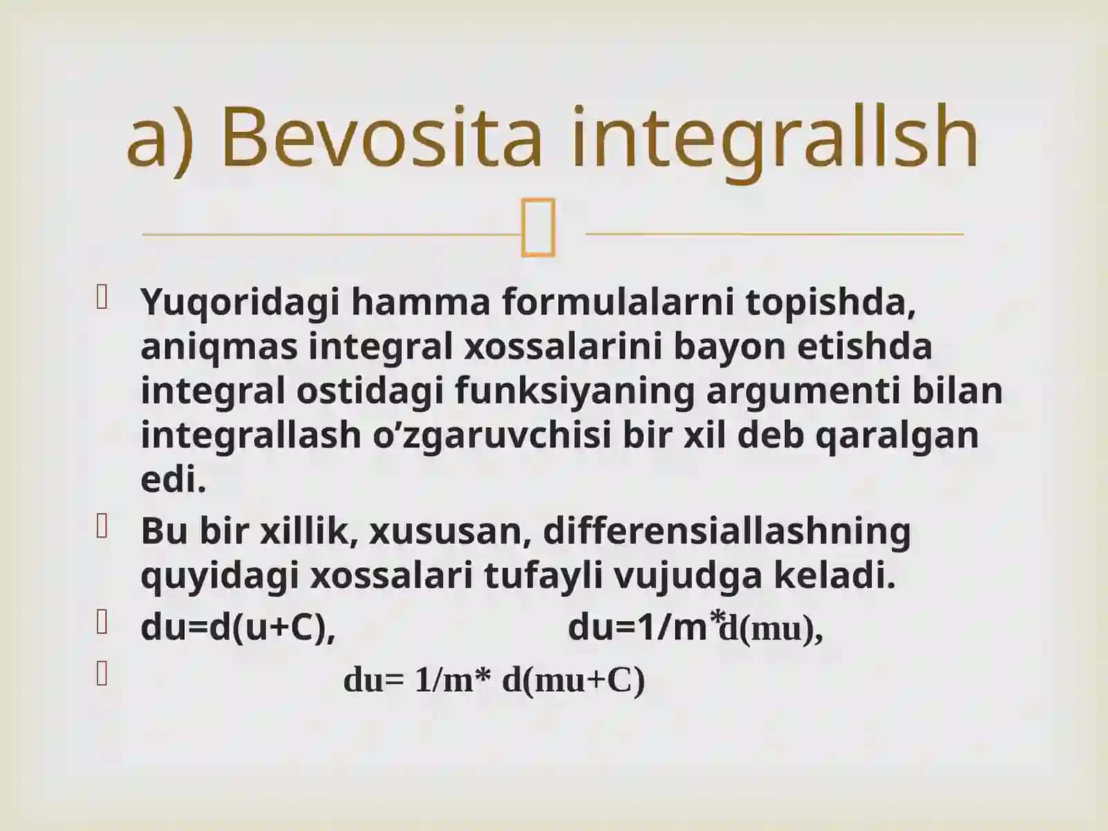 Integrallar jadvali. Integrallashning eng sodda qoidalari 3