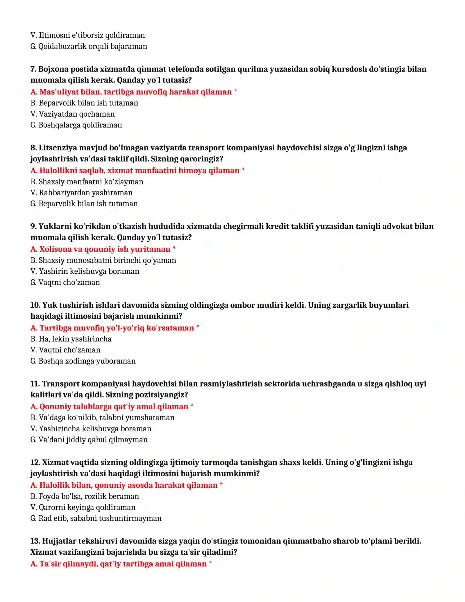BOJXONA AKADEMIYASI - SUHBAT TESTLARI (№ 38) 3