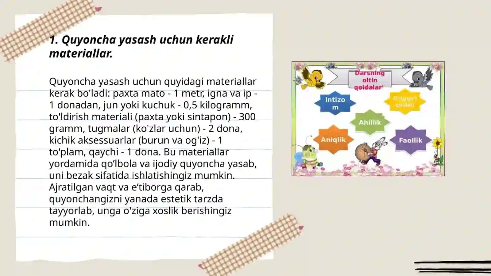 Quyoncha yasash materiallari 3