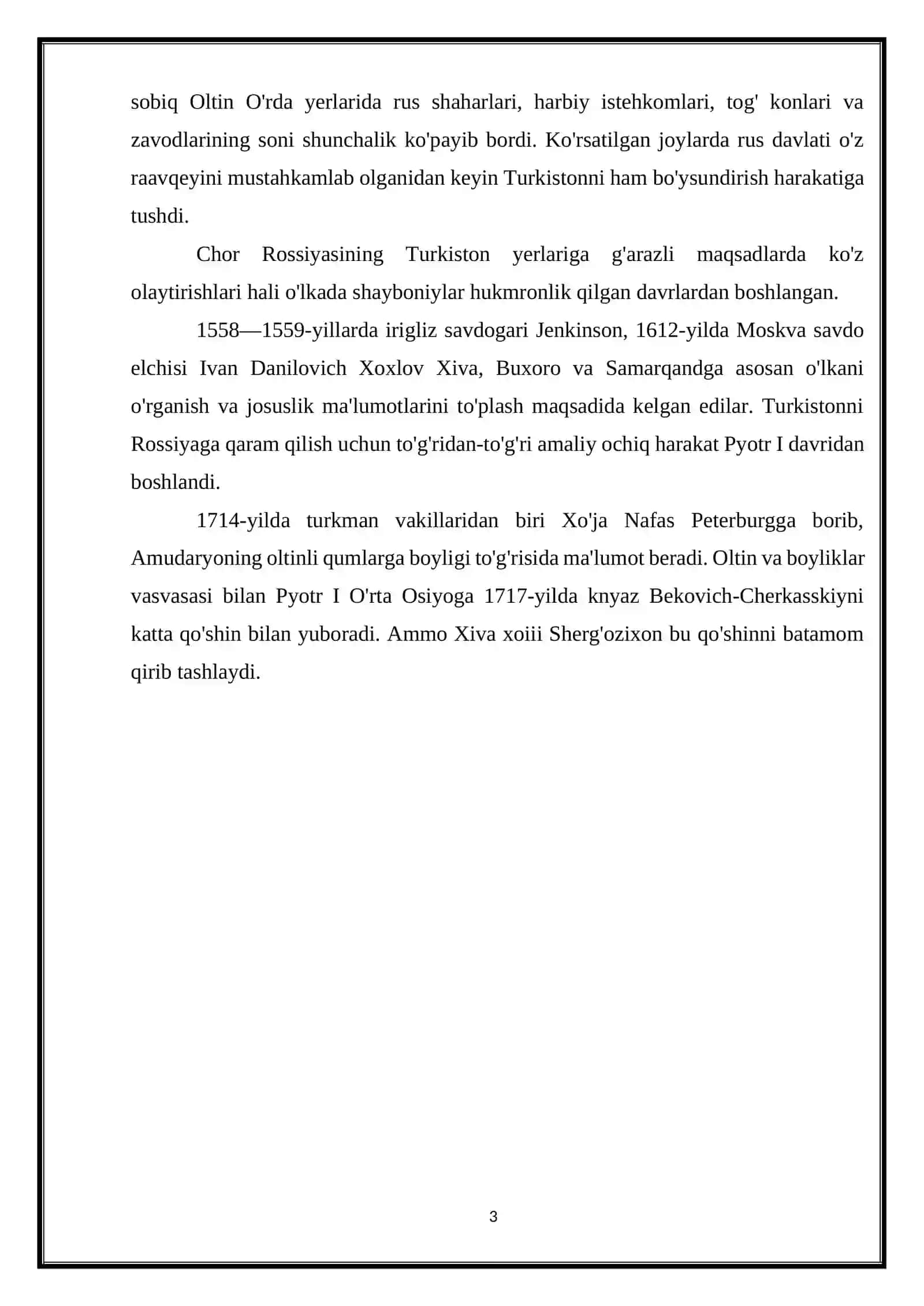 CHOR ROSSIYASINING O’ZBEK XONLIKLARI BILAN O’ZARO MUNOSABATLARI 3