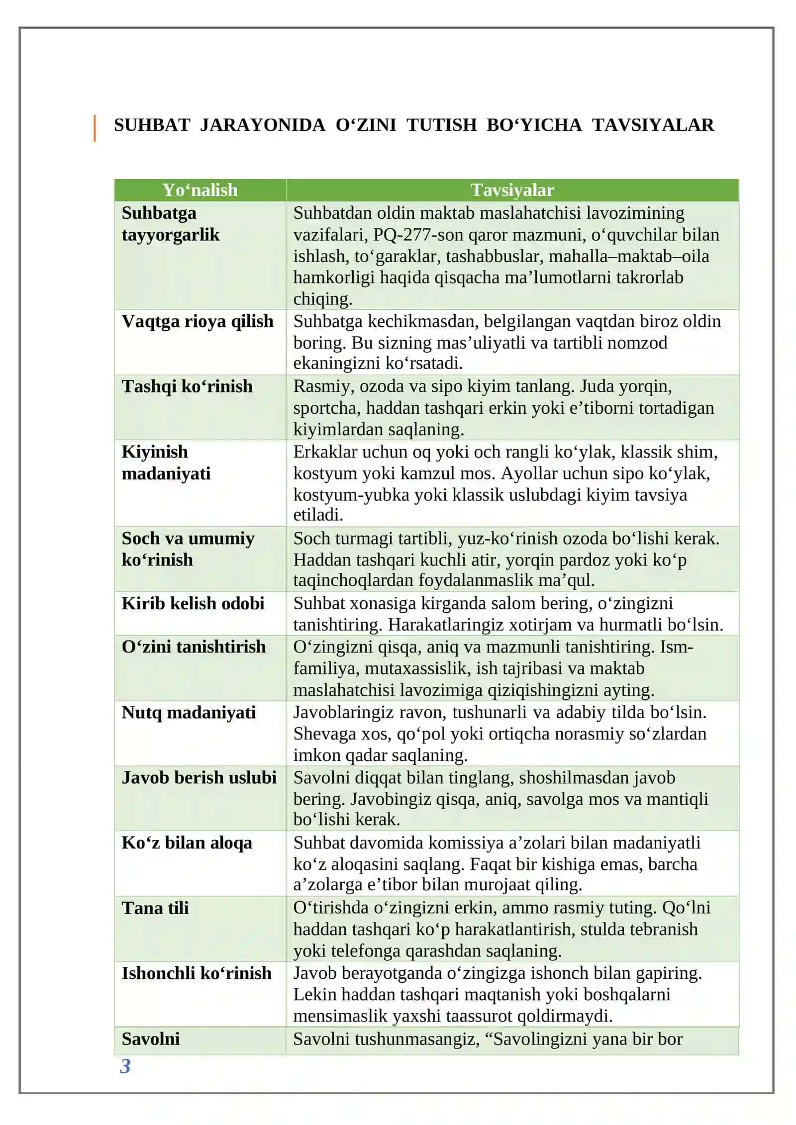 Maktab maslaxatchisi suhbat savollari va javoblari 3