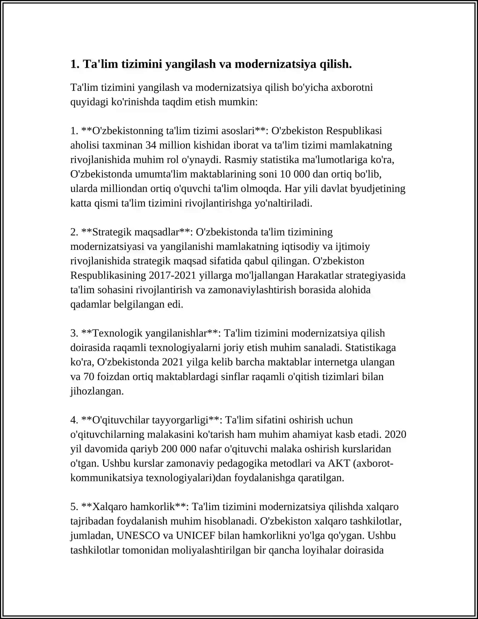 O'ZBEKISTON RESPUBLIKASIDA TA'LIM SOHASIDA AMALGA OSHIRILGAN ISLOHOTLAR 3