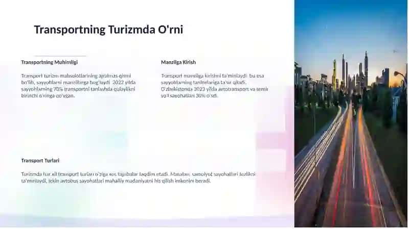 Turistik mahsulotlar tarkibida transportning ulushi 3