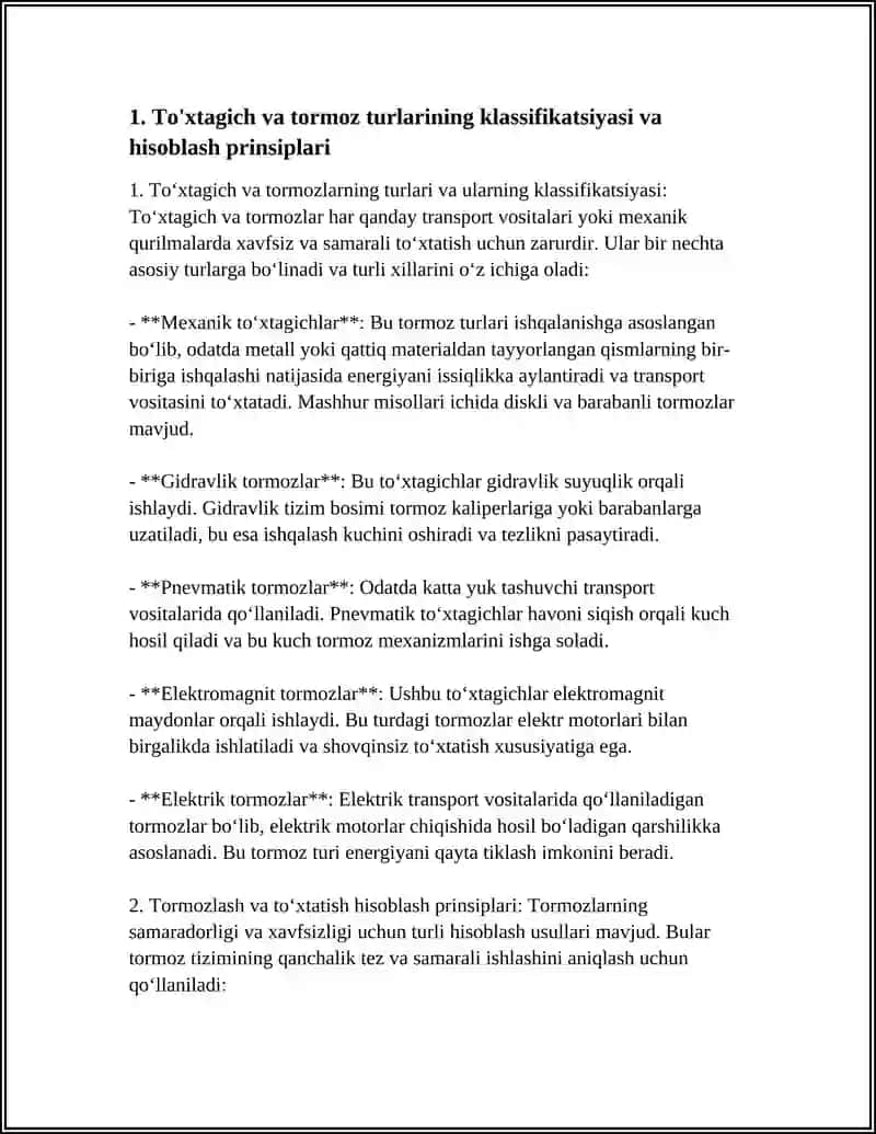 To'xtagichlar va Tormozlar Hisobi 3