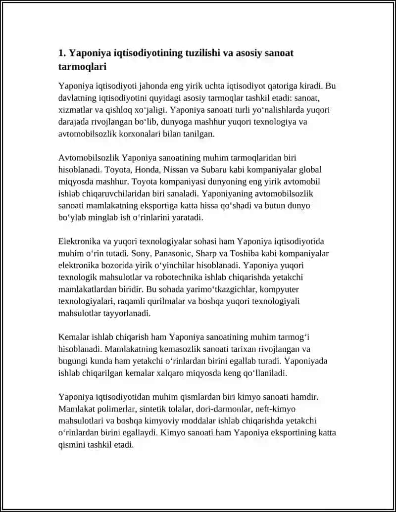 YAPONIYA IQTISODIYOTI, JAHON MAMLAKATLARI BILAN OLIB BORAYOTGAN IQTISODIY MUNOSABATLARI 3