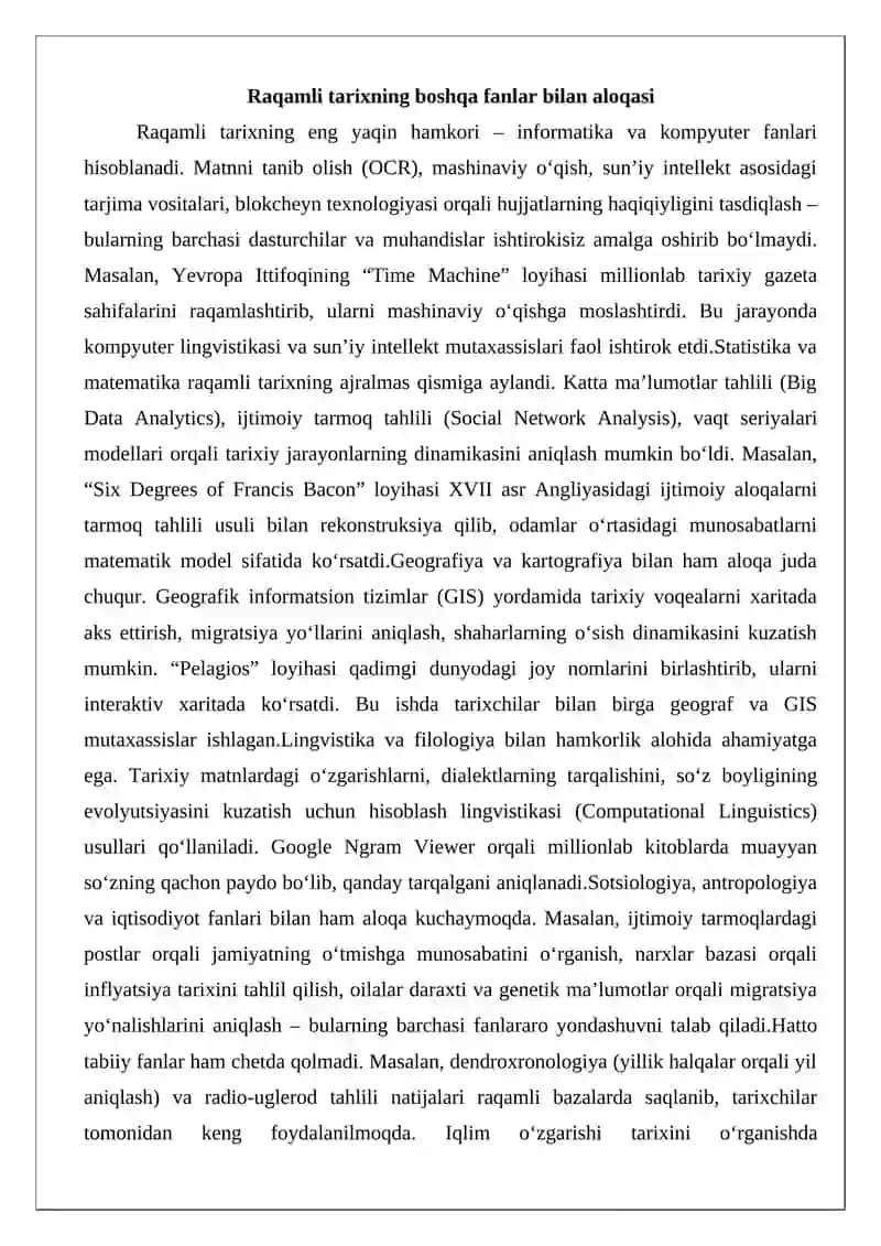 Raqamli tarix fanining boshqa fanlar bilan aloqadorligi 3