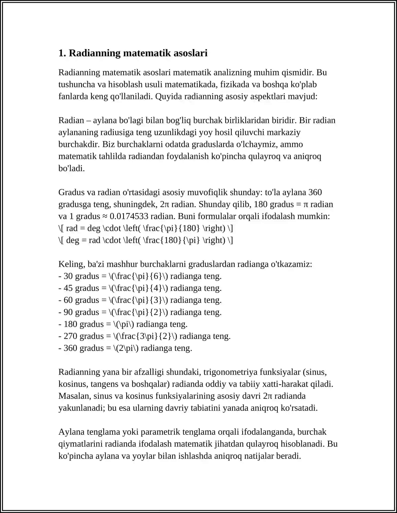 Radianning matematik asoslari 3