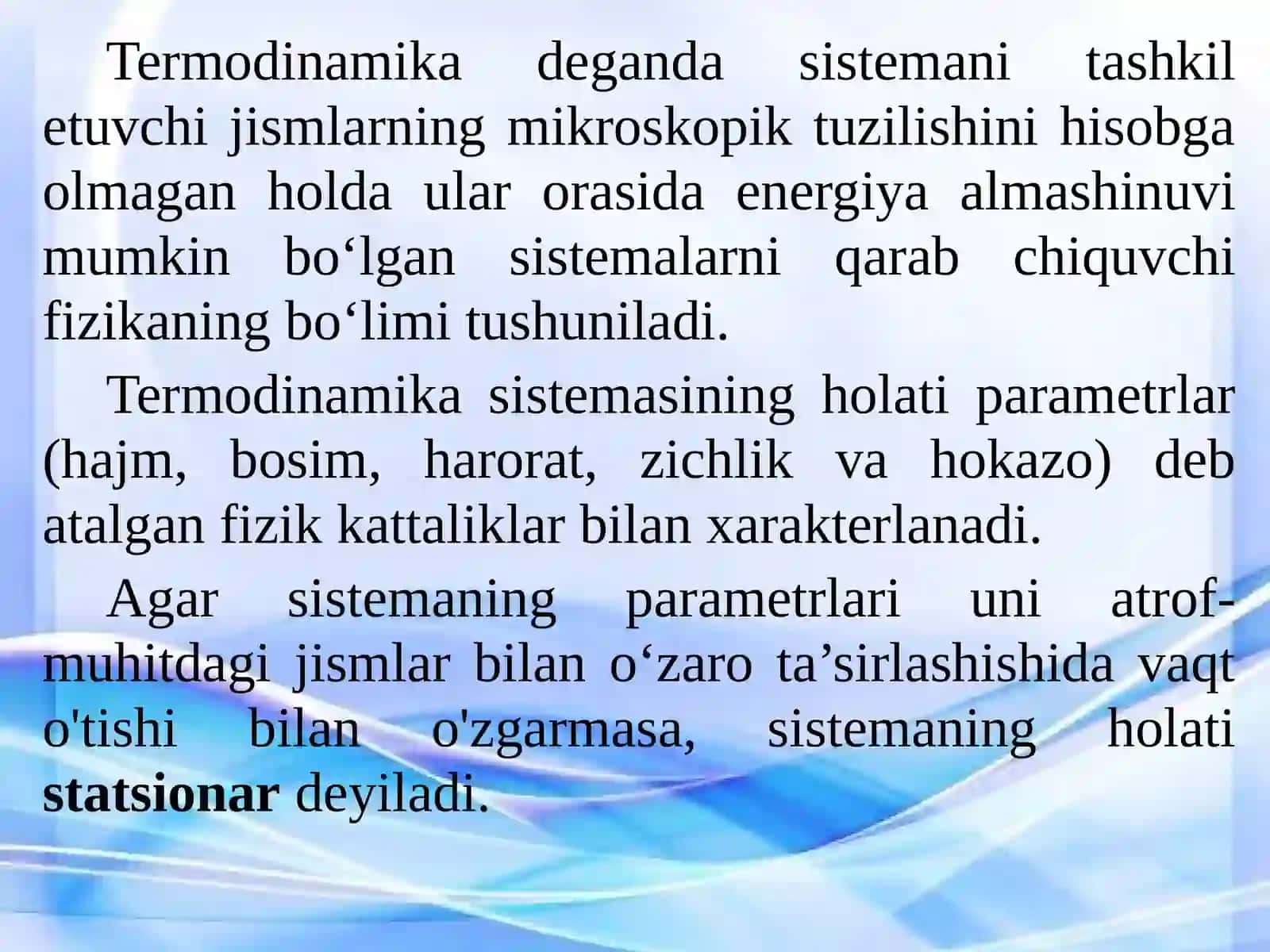TERMODINAMIKA. TIRIK SISTEMALAR TERMODINAMIKASI 3