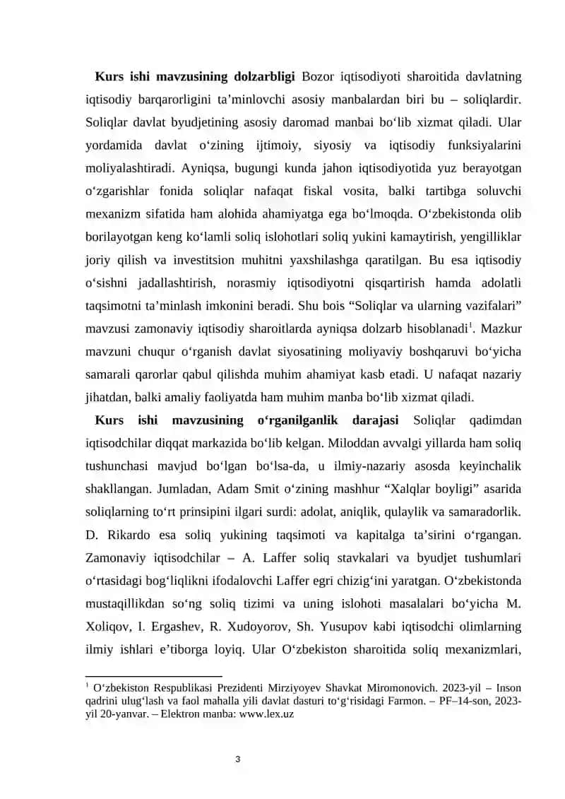 Soliqlar va ularning vazifalari kurs ishi 3