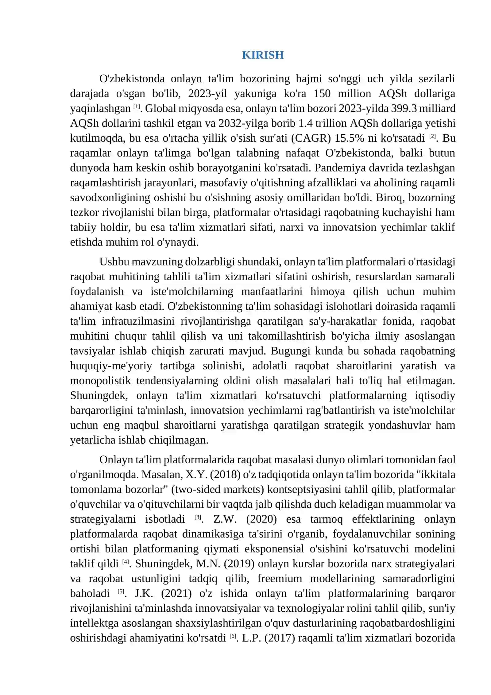 Kurs ishi: Onlayn ta'lim platformalarida raqobat muhitining shakllanishi 3