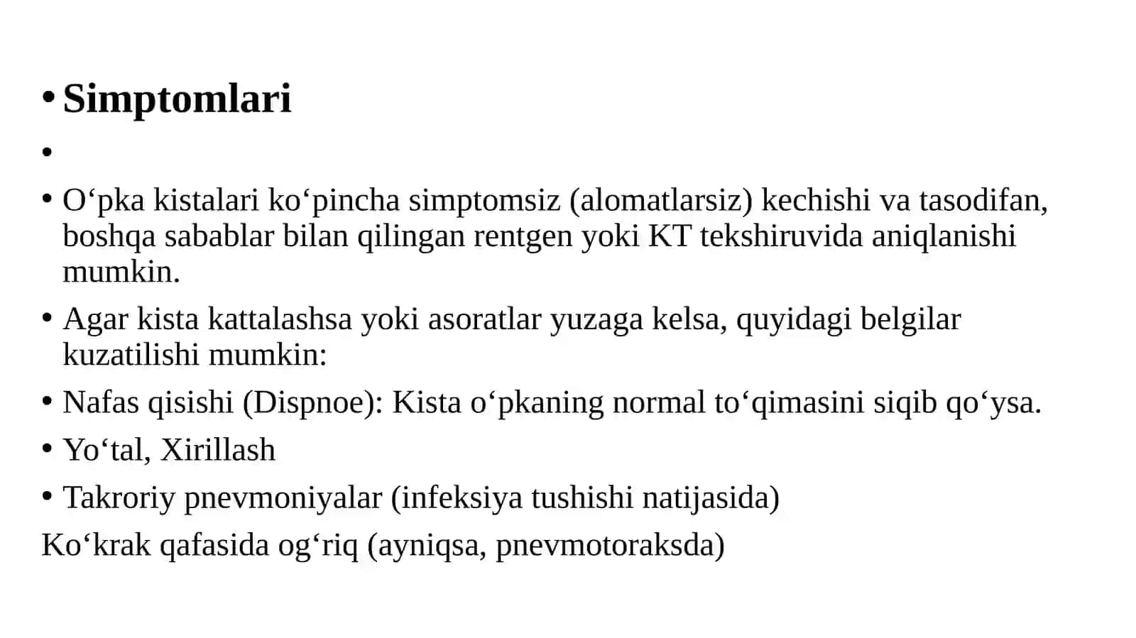 O‘pka noparazitar kistalari 3