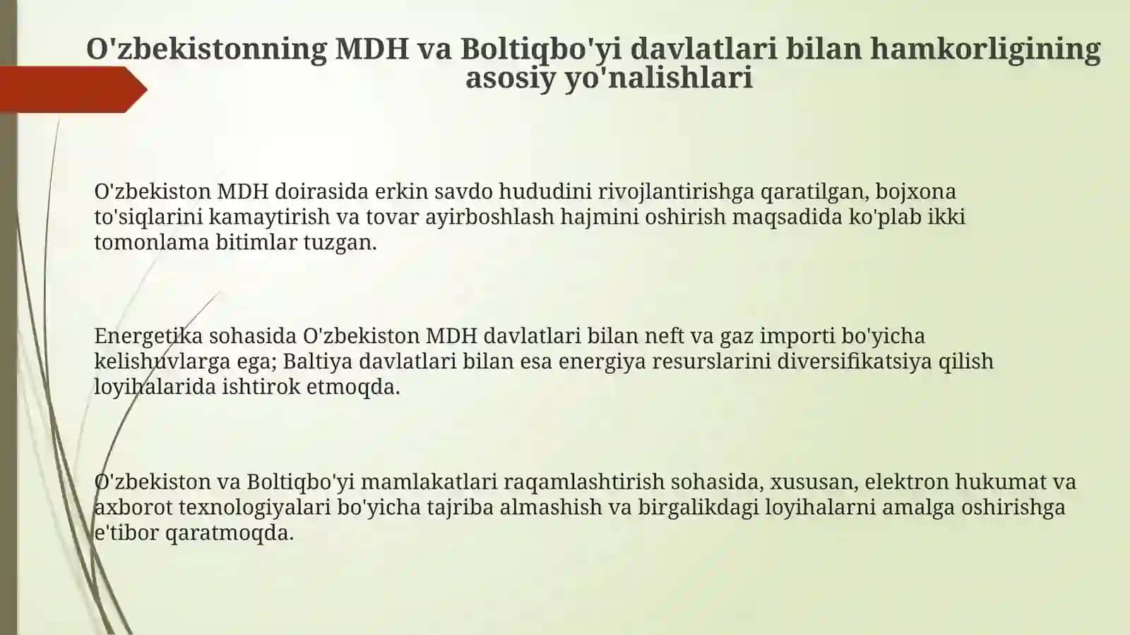 O‘zbekiston MDH va Boltiqbo'yi davlatlari bilan hamkorligi 3
